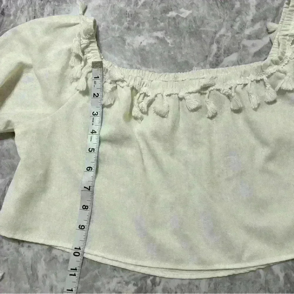 Women’s Linen Cropped Long Sleeve OFF SHOULDER Macrame size LARGE WHITE Beach - Picture 6 of 9